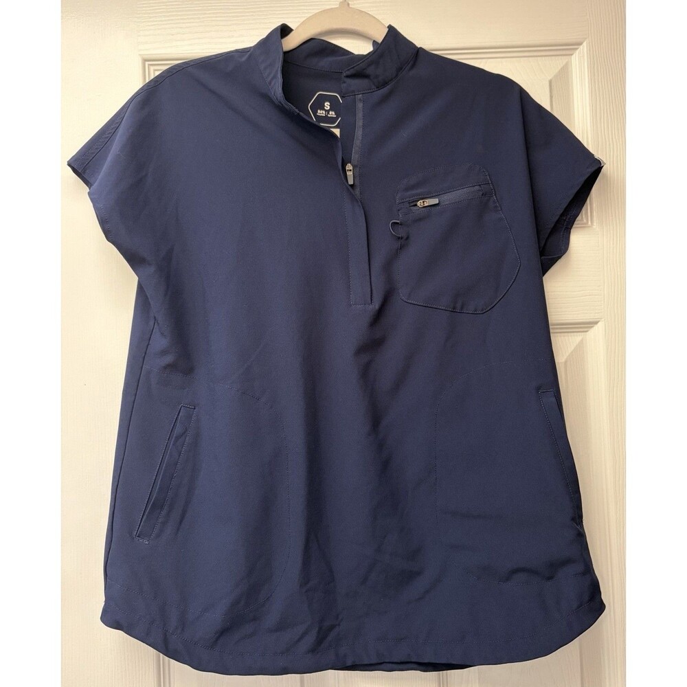 Kitmaz Pullover Scrub Top Womens S Navy Blue Half Zip Mock Neck Polyester